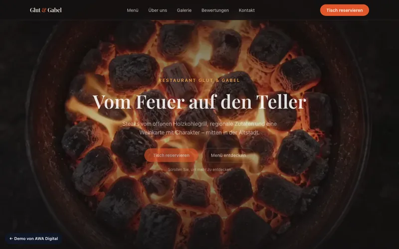 Demo-Website eines Restaurants – Glut & Gabel