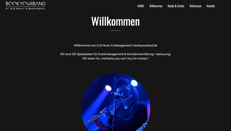 Website von Book your Band – GJS Music & Management, Künstlervermittlung Süddeutschland